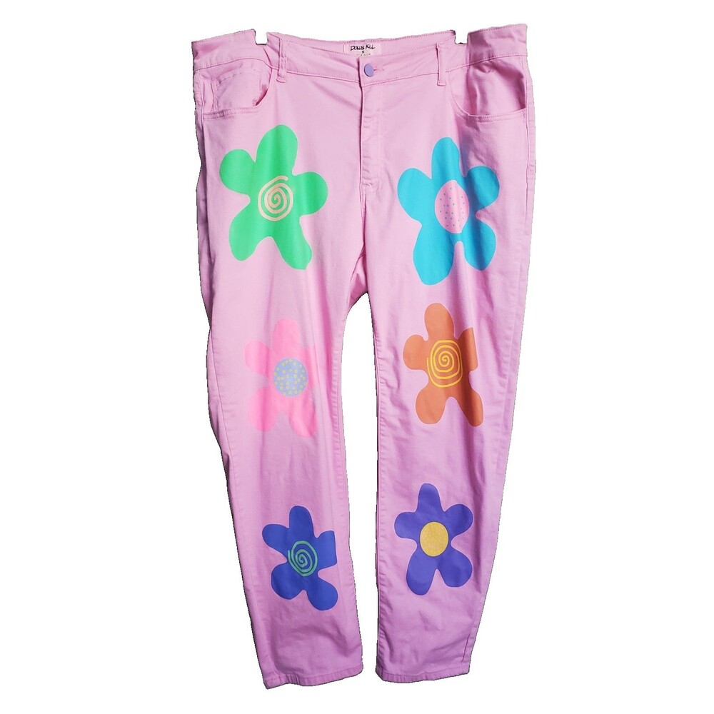 Dolls Kill x Zig Zag Retro Floral Flower Power Mom Jeans Pink Size 3X